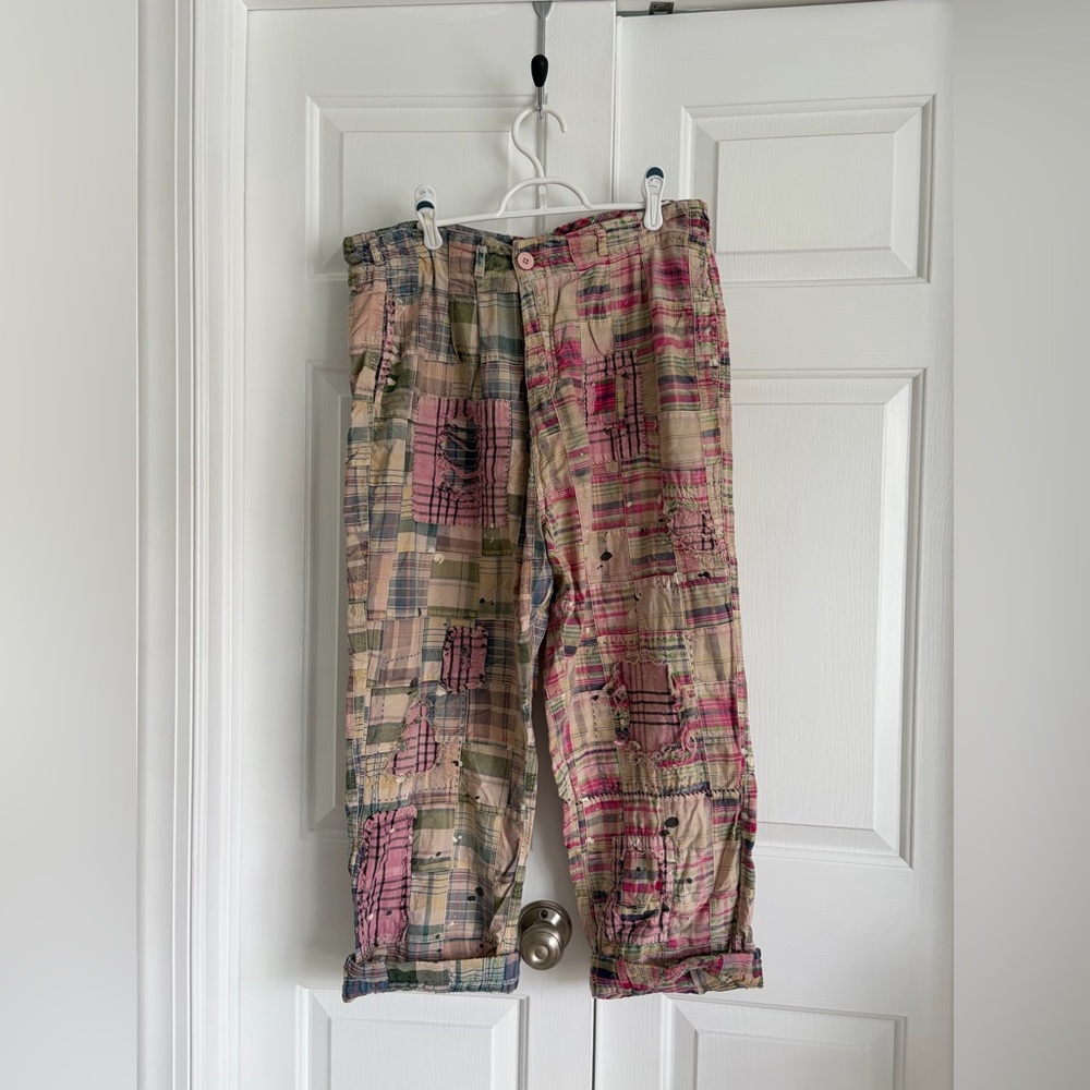 Magnolia Pearl Patchwork Boot Cut Pants in Pink and Green